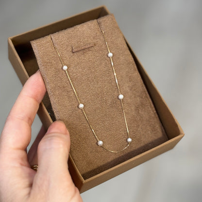 Colar Pérolas 3mm Espaçadas Ouro 18k