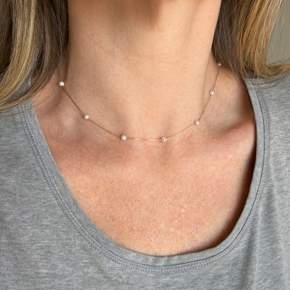 Colar Pérolas 3mm Espaçadas Ouro 18k