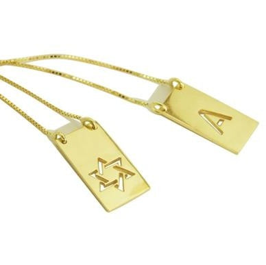 Escapulário Estrela de Davi e Letra A Ouro 18k