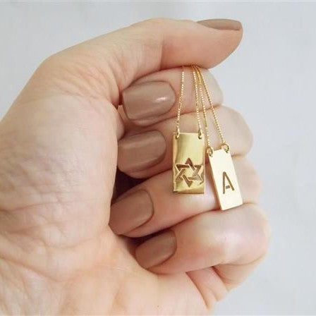 Escapulário Estrela de Davi e Letra A Ouro 18k