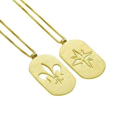 Escapulário Flor de Lis e Rosa dos Ventos Ouro 18k