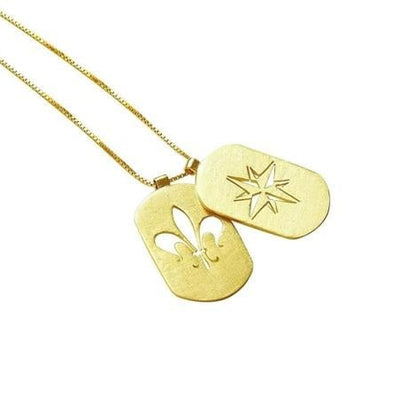 Escapulário Flor de Lis e Rosa dos Ventos Ouro 18k