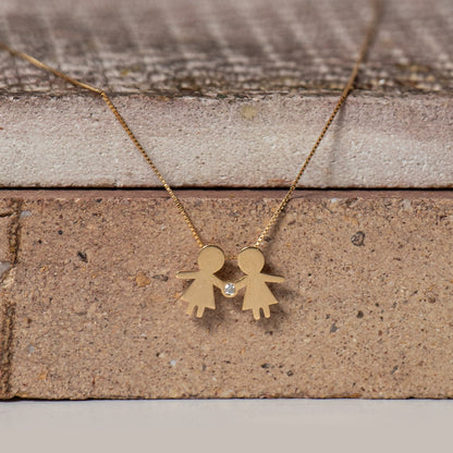 Colar Casal de Mãozinha 1cm Inclinado Diamante Ouro 18k na pedra