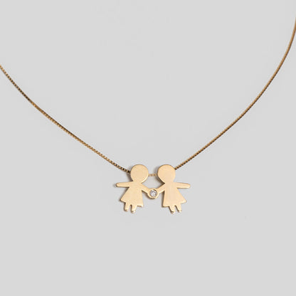 Colar Casal de Mãozinha 1cm Inclinado Diamante Ouro 18k em fundo branco