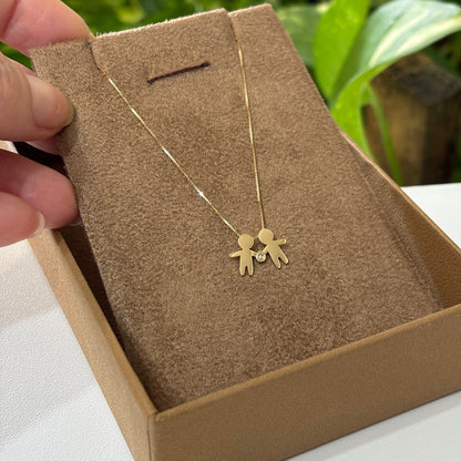 Colar Casal de Mãozinha 1cm Inclinado Diamante Ouro 18k