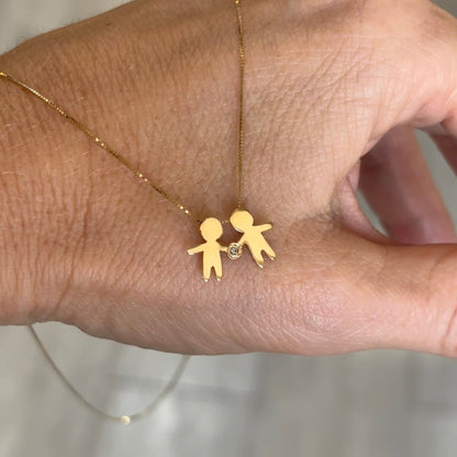 Colar Casal de Mãozinha 1cm Inclinado Diamante Ouro 18k