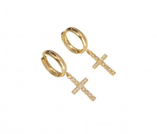 Brinco Argola e Cruz Diamantes Ouro 18k