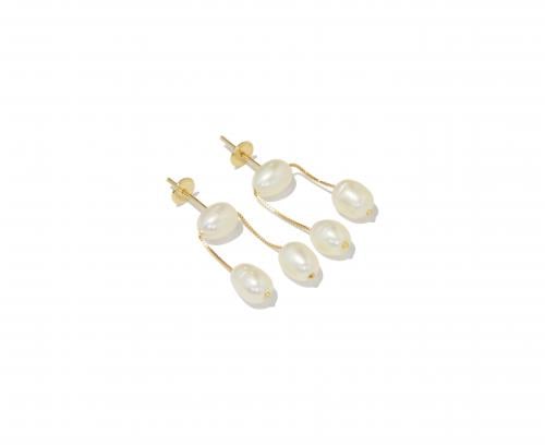 Brinco Trio de Pérolas Ouro 18k