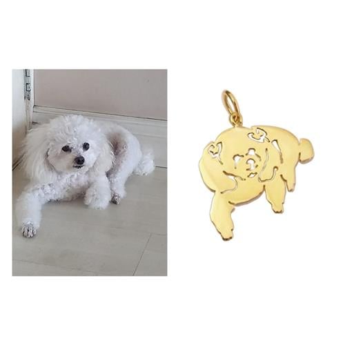 Pingente Poodle 2 Laços Personalizado Ouro 18k