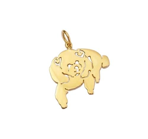 Pingente Poodle 2 Laços Personalizado Ouro 18k