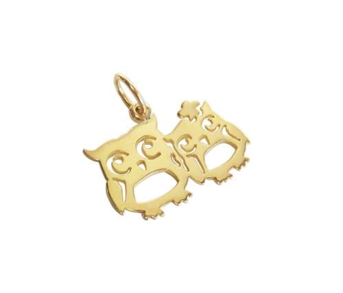 Pingente Casal Corujas Ouro 18k