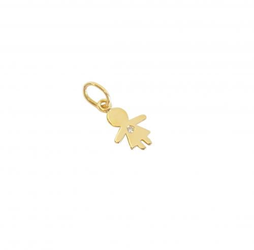 Pingente Menina 8mm Brilhante Ouro 18k