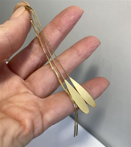 Brinco Gancho Corrente Gota Ouro 18k