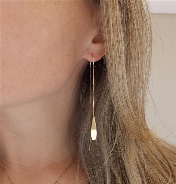 Brinco Gancho Corrente Gota Ouro 18k