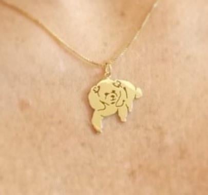 Pingente Poodle 2 Laços Personalizado Ouro 18k