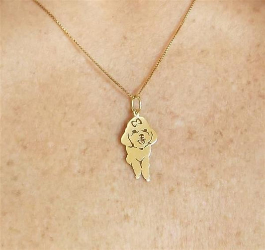 Pingente Poodle Laço Ouro 18k