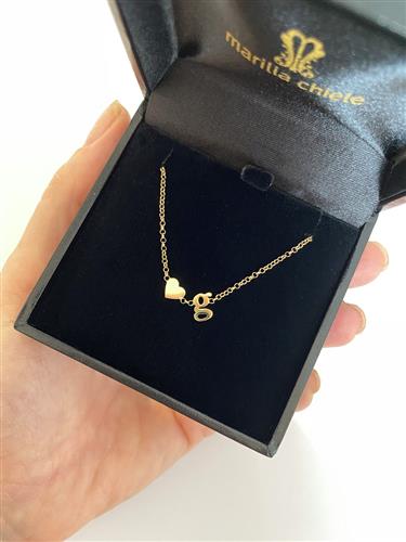 Pulseira Bebê Coração e Inicial Ouro 18K