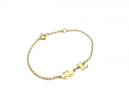 Pulseira Infantil Letra Carrinho Ouro 18k