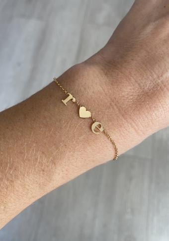 Pulseira Letras e Coração Ouro 18k