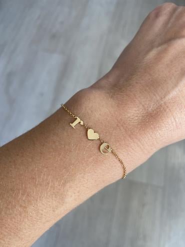 Pulseira Letras e Coração Ouro 18k