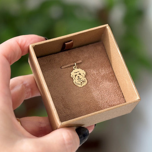 Pingente Bichon ouro 18k na embalagem