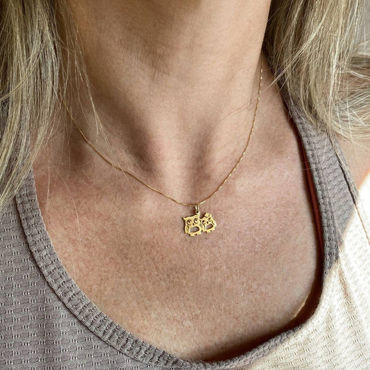 Pingente Casal Corujas Ouro 18k