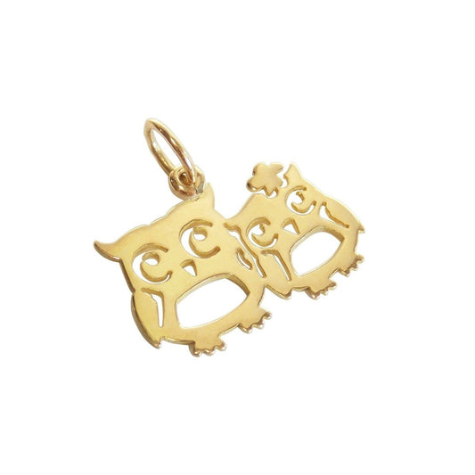 Pingente Casal Corujas Ouro 18k