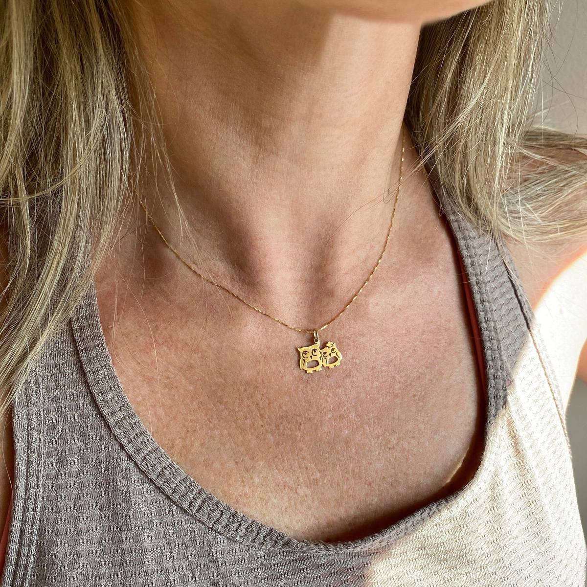 Pingente Casal Corujas Ouro 18k