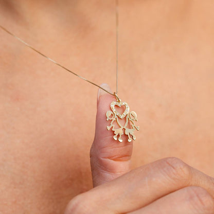 Pingente Casal Filhos Coração Brilhantes Ouro 18k