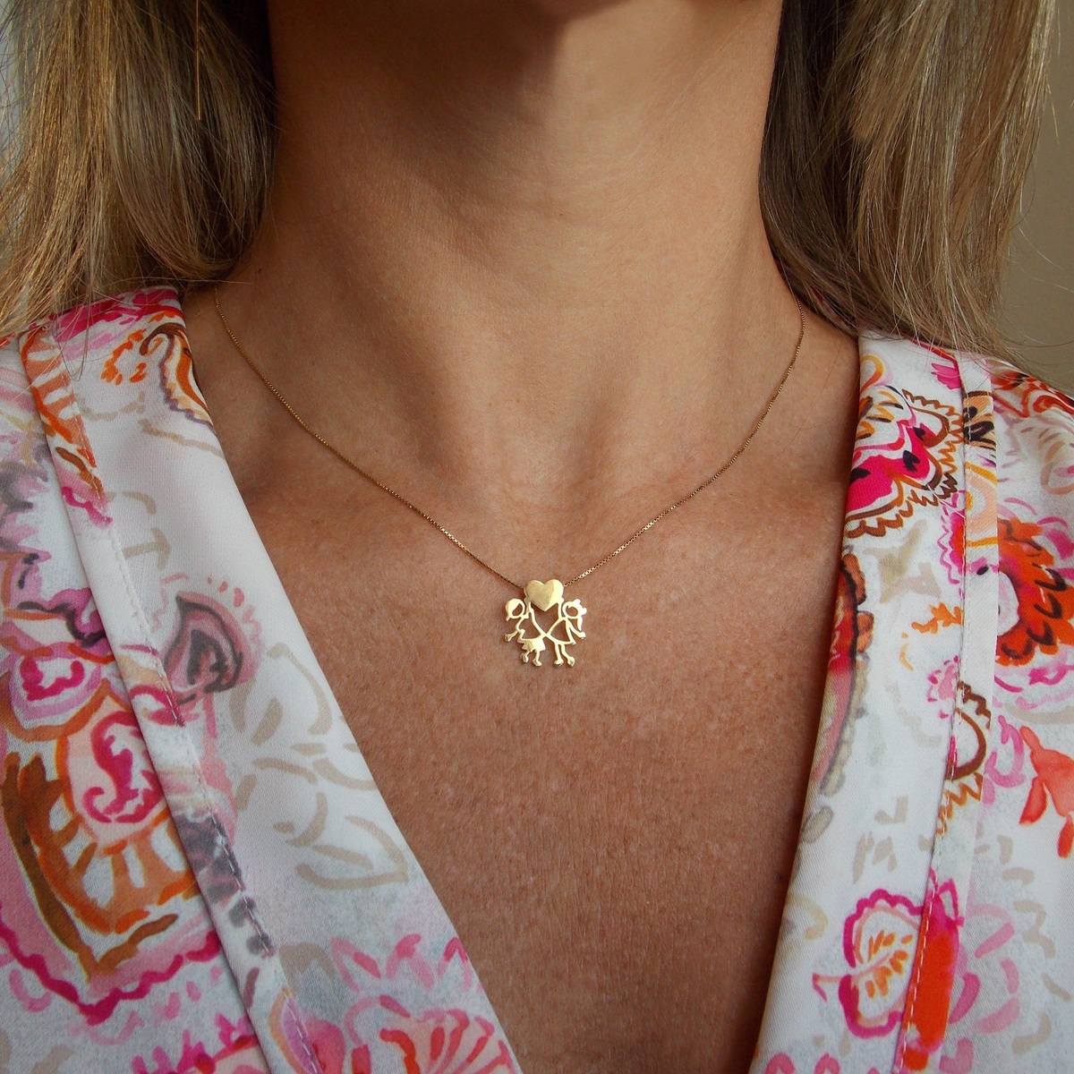 Pingente Casal Filhos Coração Ouro 18k