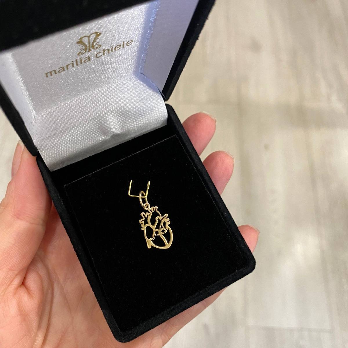 Pingente Coração Órgão Vazado Ouro 18k