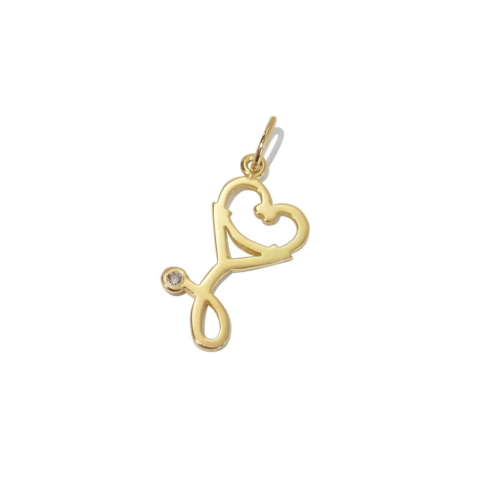 Pingente Estetoscópio Coração Diamante Ouro 18k