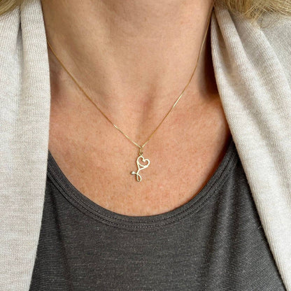 Pingente Estetoscópio Coração Diamante Ouro 18k
