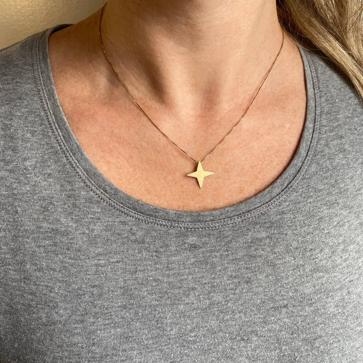 Pingente Estrela 4 Pontas Ouro 18k