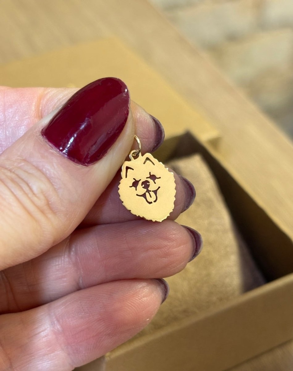 pingente pet lulu da pomerania em ouro 18k na mão