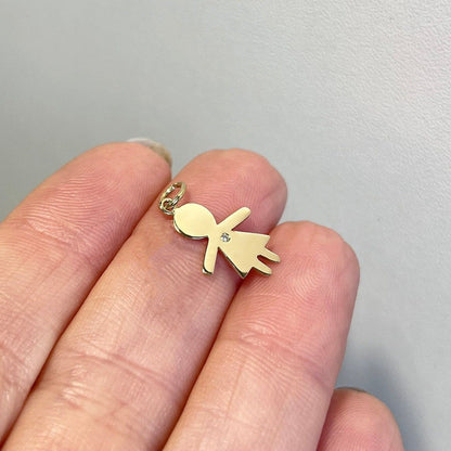 Pingente Menina 13mm Diamante Ouro 18k