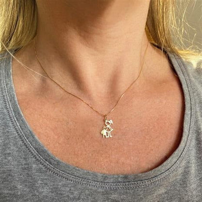 Pingente Menina e Pet Ouro 18k