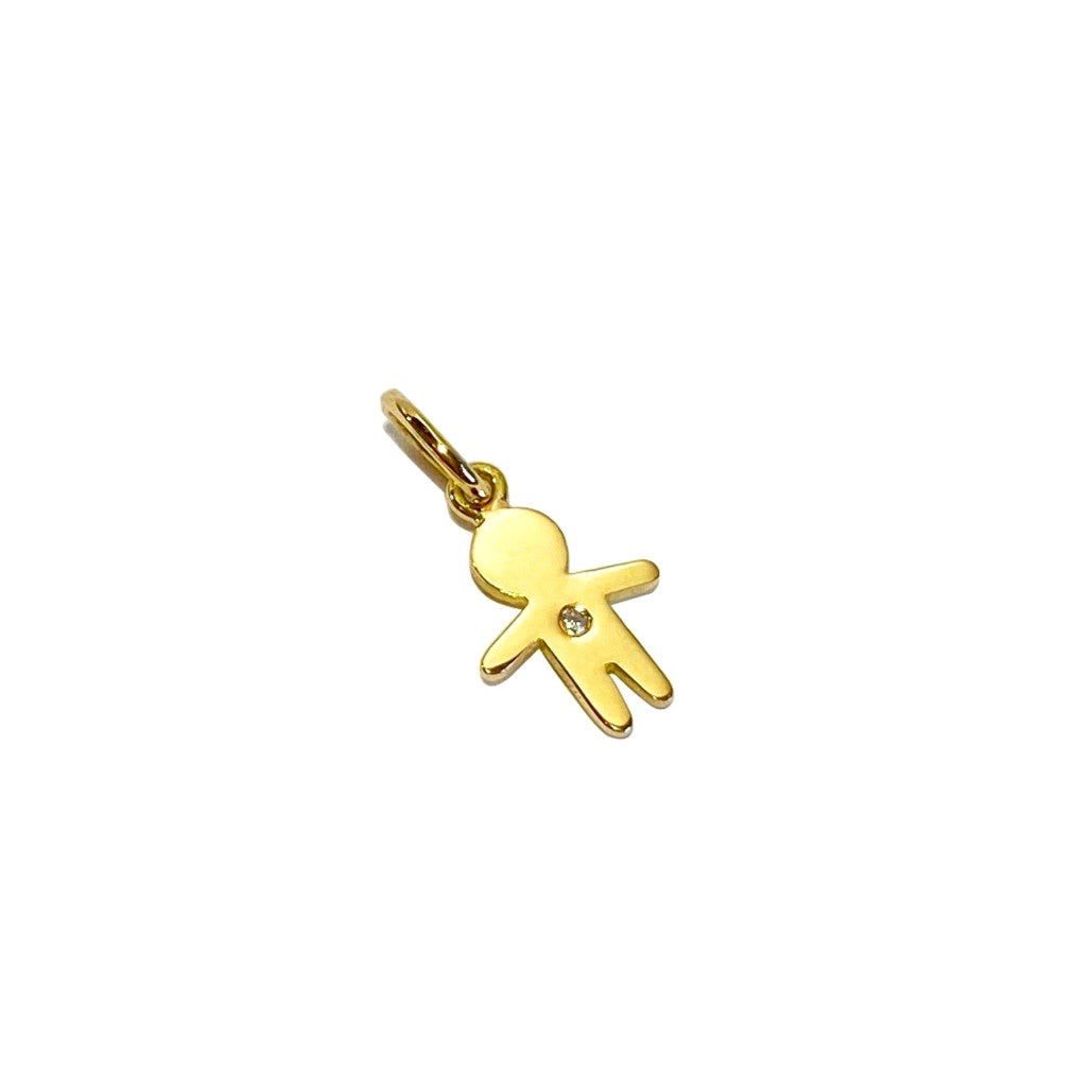 Pingente menino ouro 18k com brilhante em fundo branco