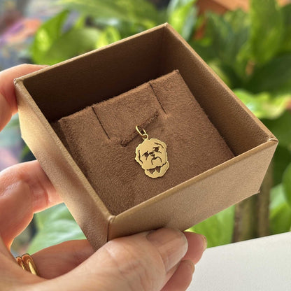 Pingente shih Tzu em ouro 18k na embalagem