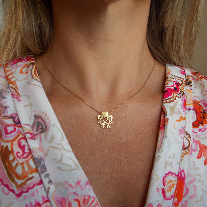 Pingente Casal Filhos Coração Ouro 18k