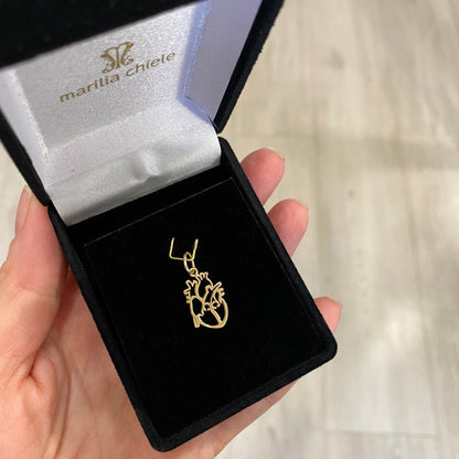 Pingente Coração Órgão Vazado Ouro 18k