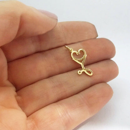 Pingente Estetoscópio Coração Ouro 18k