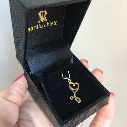 Pingente Estetoscópio Coração Ouro 18k