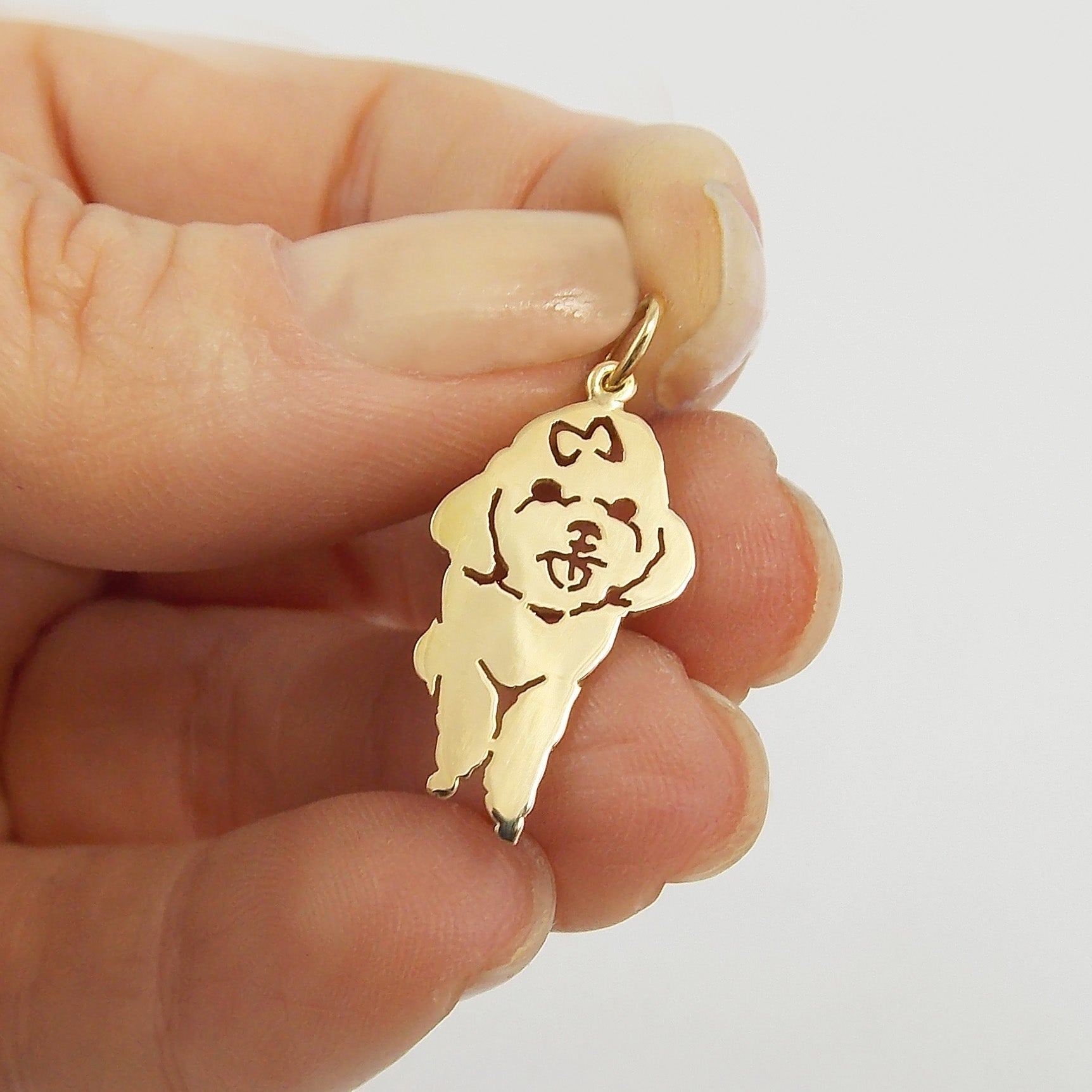 Pingente Poodle Laço Ouro 18k