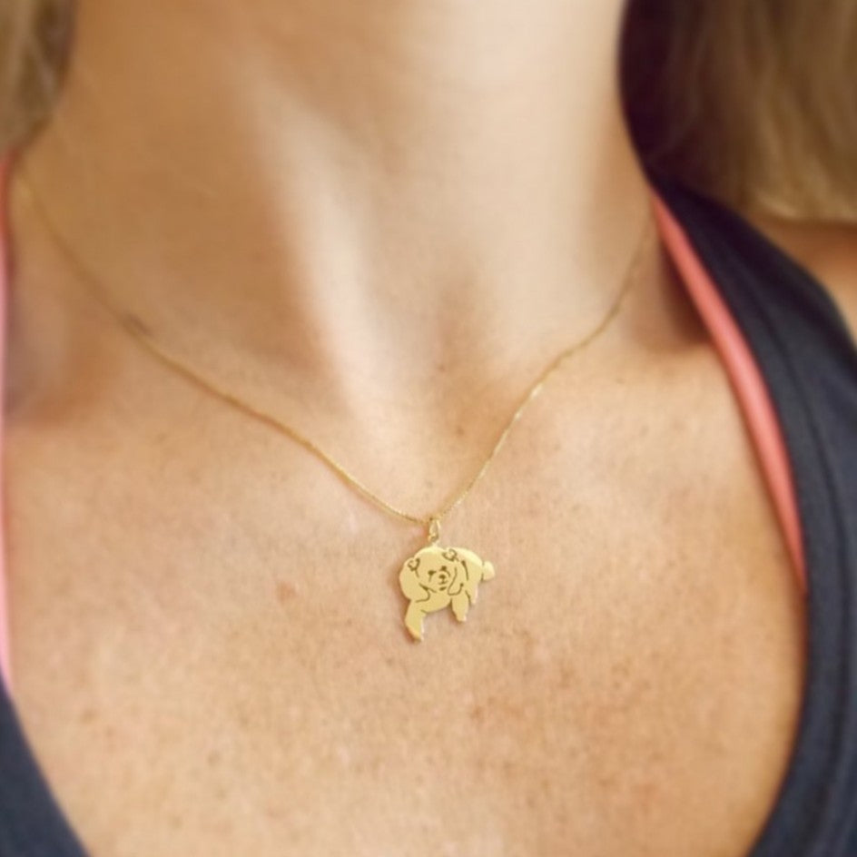 Pingente poodle ouro no pescoço
