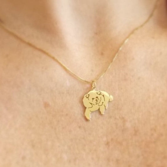 Pingente Poodle 2 Laços Personalizado Ouro 18k