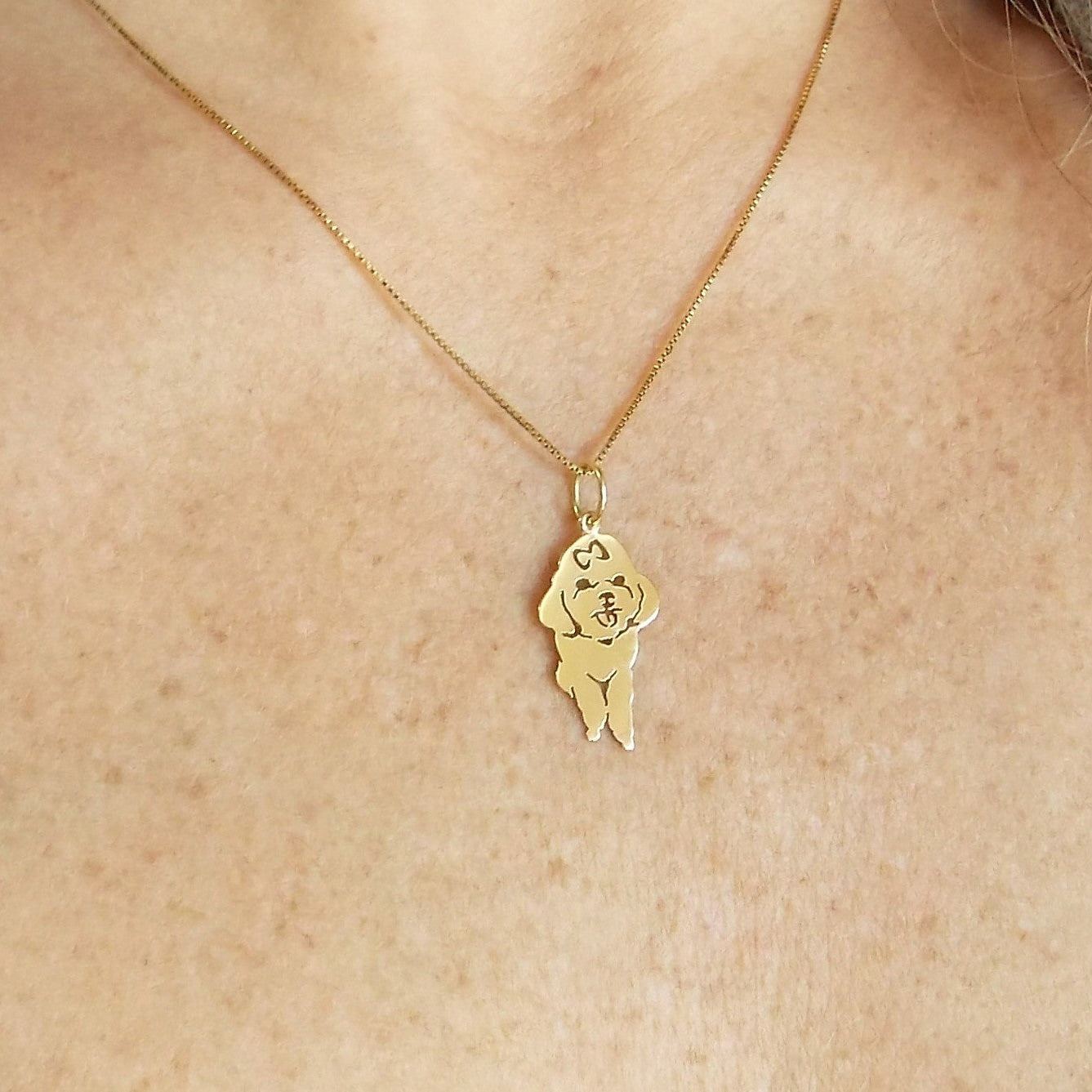Pingente Poodle Laço Ouro 18k