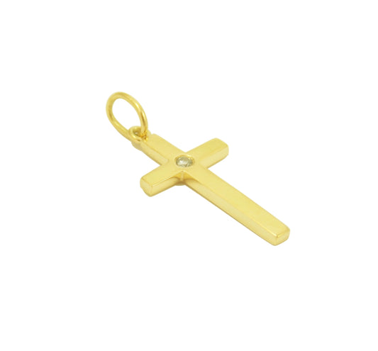 Pingente Cruz com Brilhante Ouro 18k de lado em fundo branco