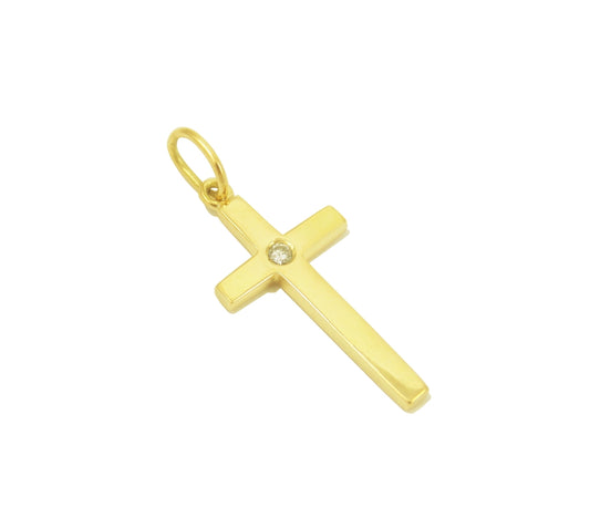 Pingente Cruz com Brilhante Ouro 18k de cima em fundo branco