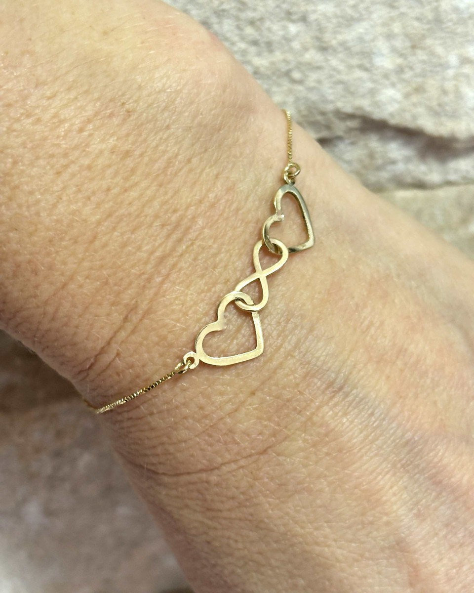 Pulseira Corações e Infinito Ouro 18k